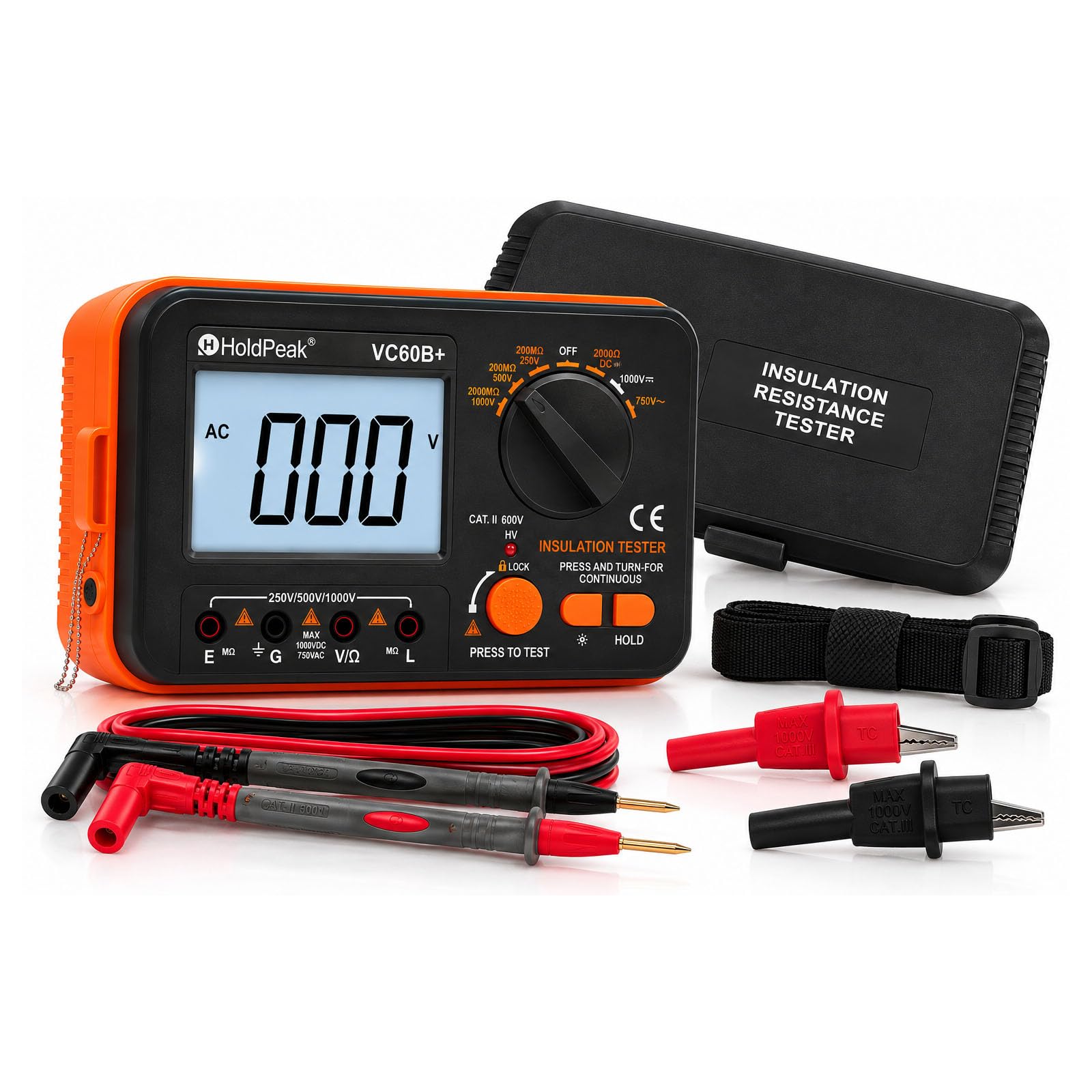 2000MΩ Insulation Resistance Tester, 250V/500V/1000V Megohmmeter