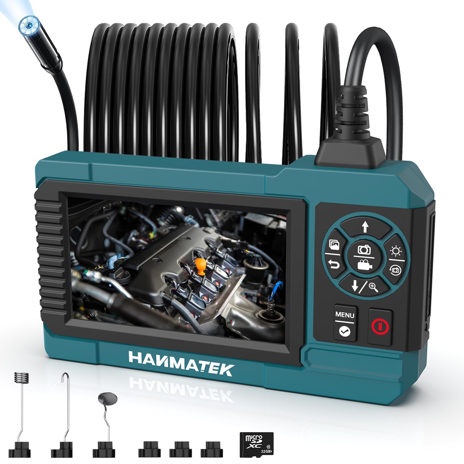HANMATEK 1080P Industrial Endoscope, 4.3-Inch TFT Screen, 16.5ft Flexible Cable, 8mm Camera with Adjustable LED Lights, 1 Million Pixels, Photo/Video Recording,USB-C Charging