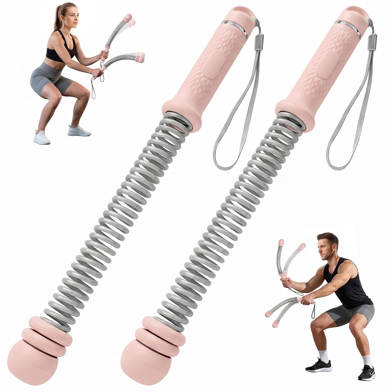 BEE&FLOWER Ropeless Battle Ropes 2PCS - Portable Weighted Ropeless Rope for Home Workout, Quiet Adjustable cordless battle ropes, Strength Training Gym Equipment for Men Women (Pink)