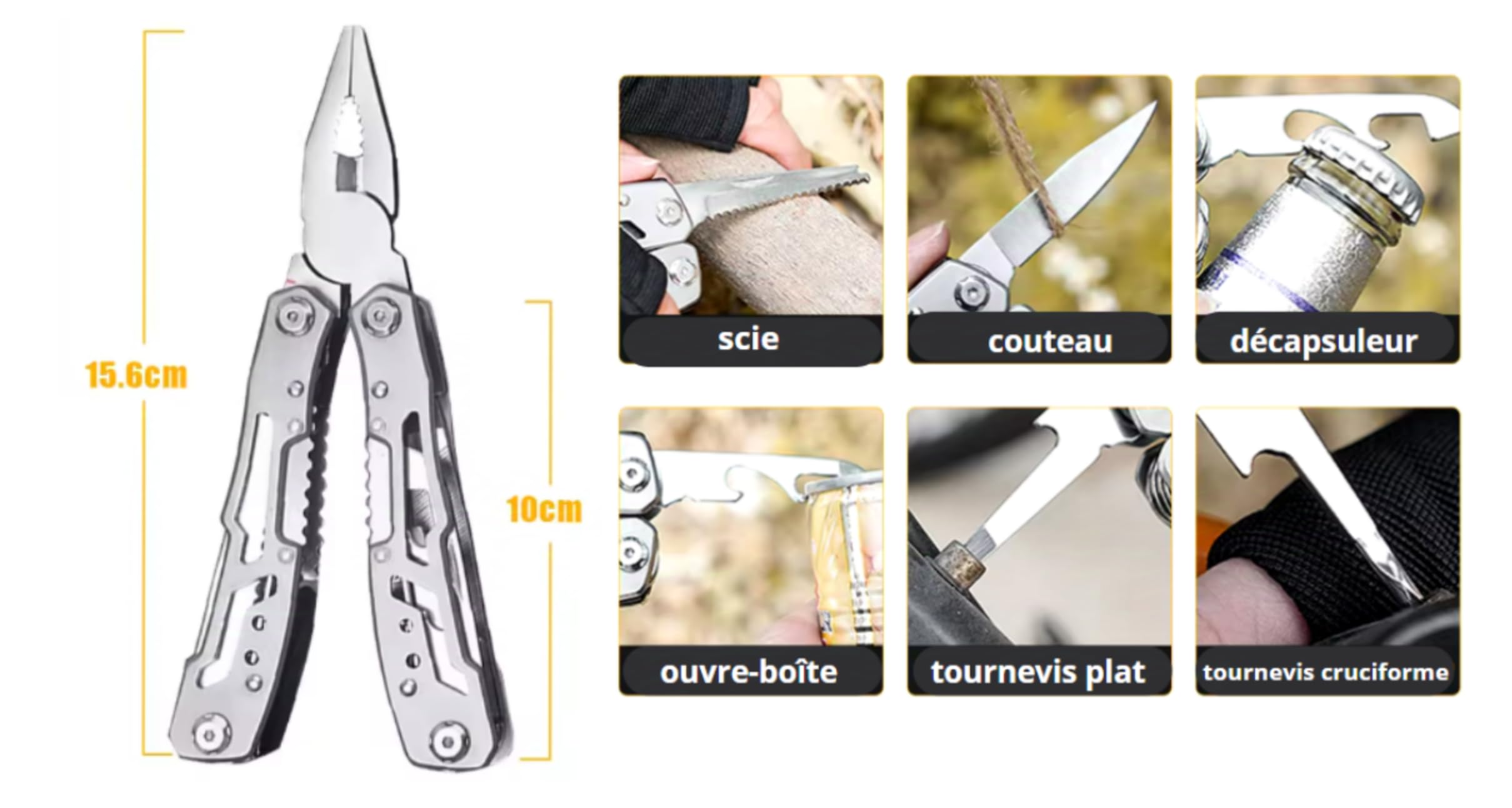 Pince Multifonction 14-en-1 – Outil de Survie Pliable en Acier Inoxydable avec Couteau de Poche et Étui – Idéal Camping, Randonnée, Bricolage et Outdoor