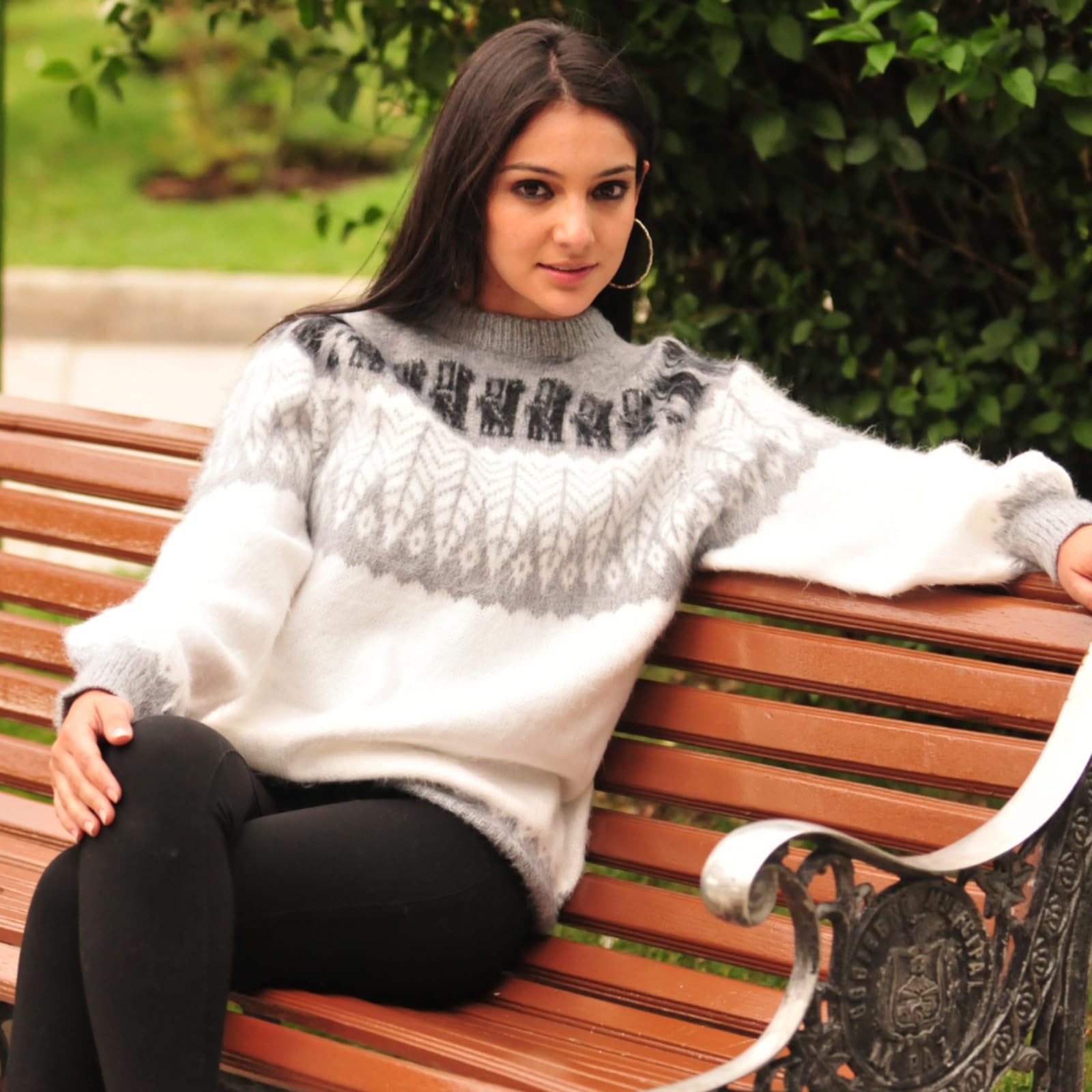 Gamboa Alpaka Wolle Pullover Damen Wollpullover Norweger Winter Elegant Weiß Größe XL