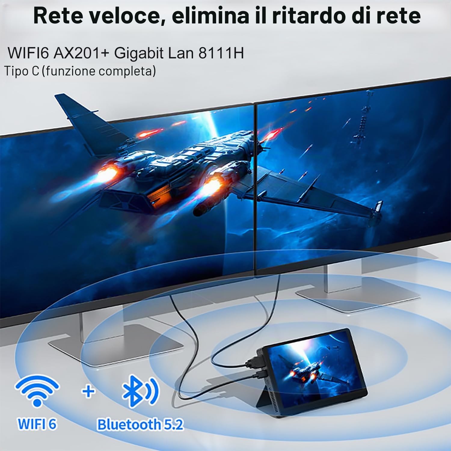 Mini PC Computer N200 con Schermo, Tablet con RAM 16GB Integrato, 512GB SSD | N200 (Aggiorna N150), Wifi6 BT5.2 Batteria 3400mAh, Portable PC 7 Pollici Schermo Tattile con Ventola
