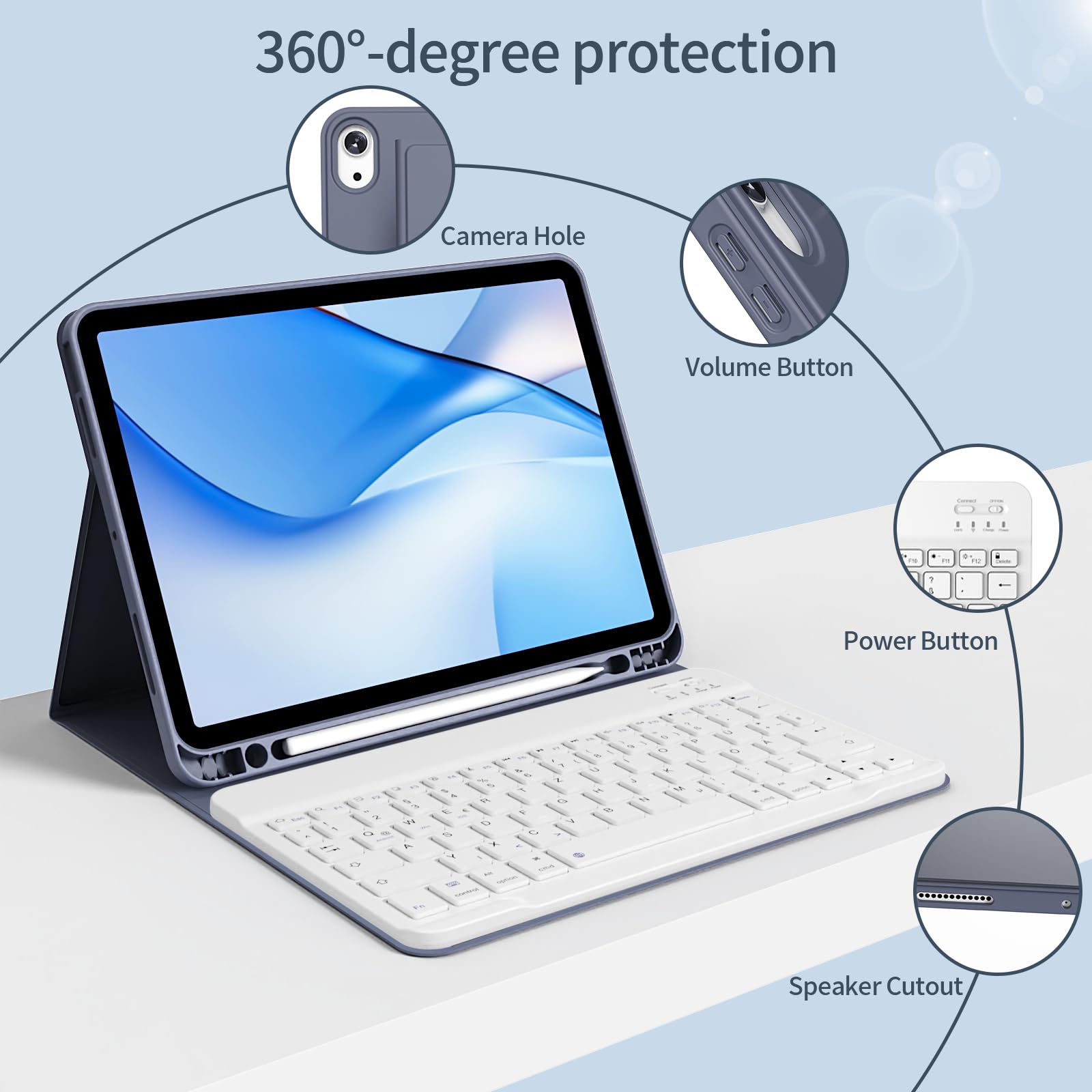 WAVATA IPad Tastaturhülle Für IPad 10 (2022) & IPad 11 (2025) - Abnehmbare Bluetooth-Tastatur, Magnetisch, QWERTZ, Rosa