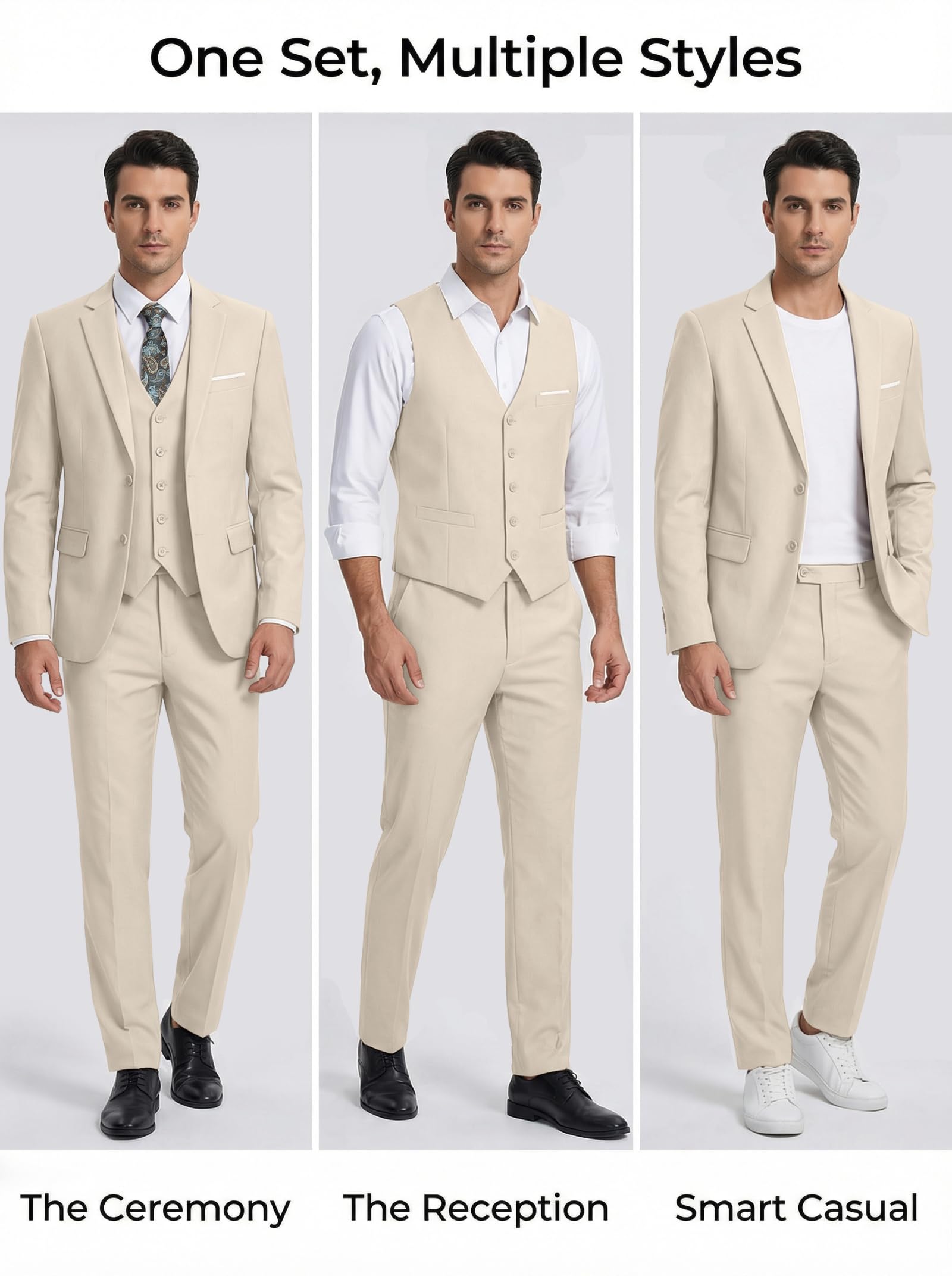 Herren-Anzug-Set, 3-teilig, schmale Passform, Blazer mit Zwei Knöpfen, einfarbig, Jacke, Weste, Hose, Hochzeit, Business-Anzug