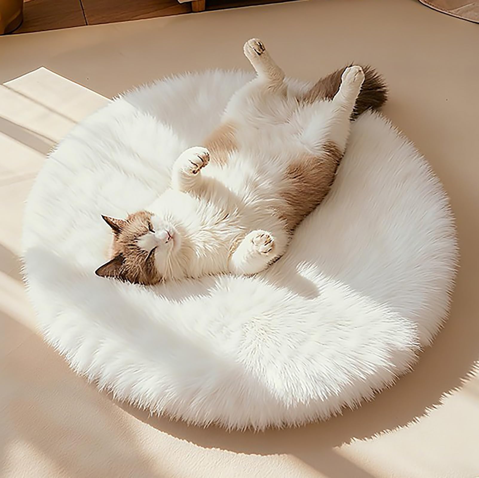 Tapis pour lit d'animal blanc idéal pour des siestes au chaud en intérieur