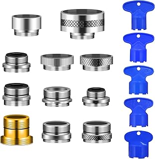 HILLIEN 11-Piece Brass Faucet Adapter Kit with 5pcs Aerator Removal Keys, Male Female Connectors for Faucet with Removable Aerators to Water Filter, Garden Hose,
