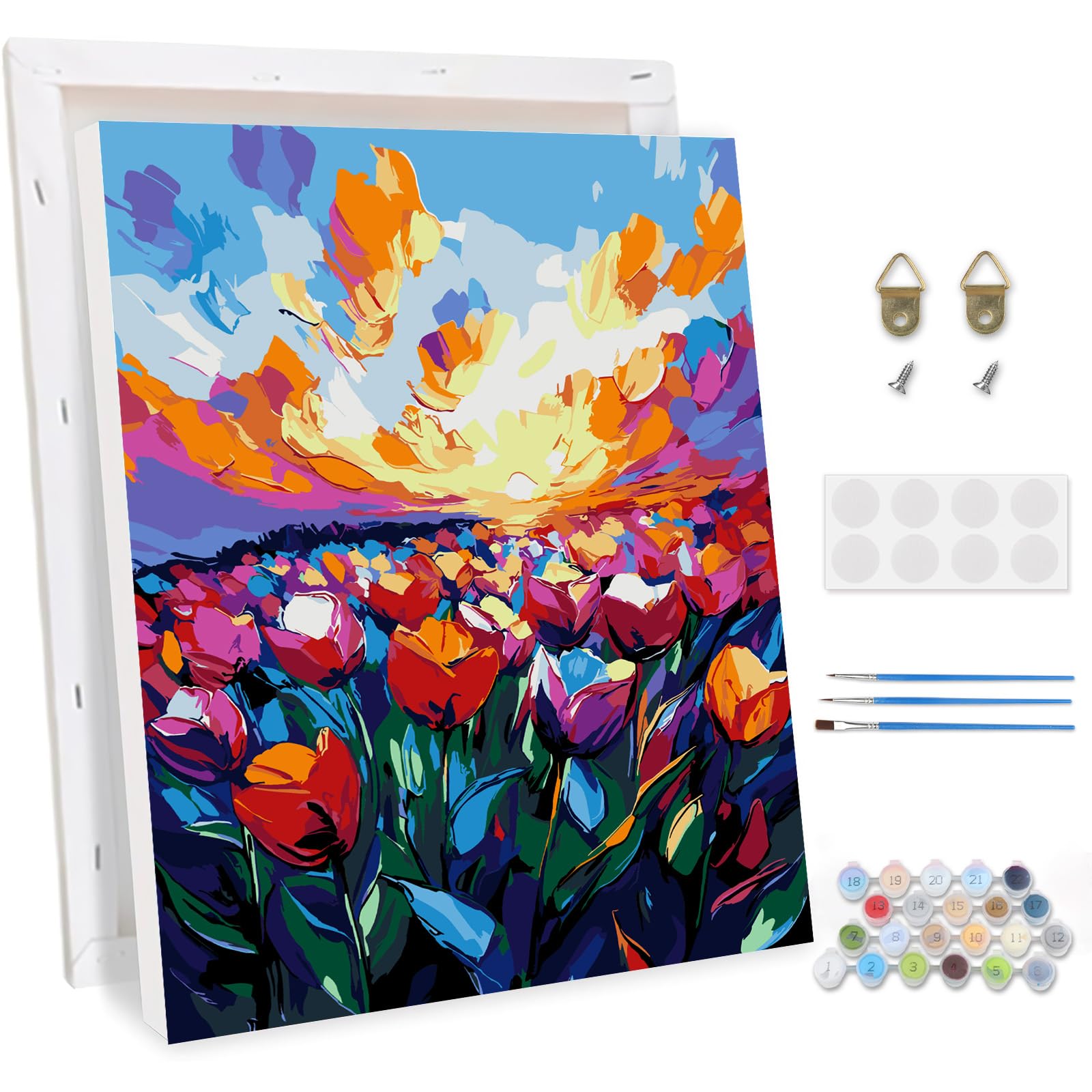 TOSTOG Paint by Numbers for Adults with Frame,Flowers Painting by Numbers on Canvas for Adults,Acrylic Pigment Drawing Paintwork Kit for Home Wall Decor 12x16inch/30x40cm