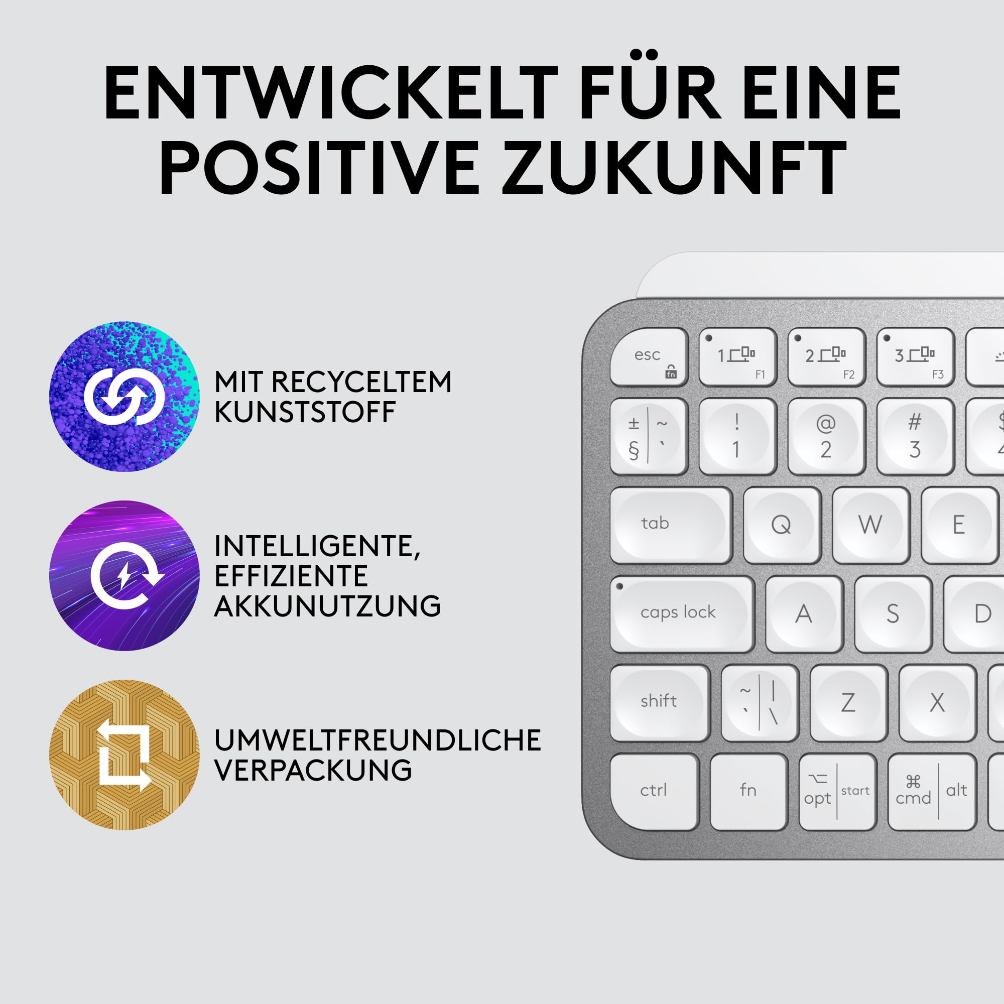 Logitech MX Keys Mini Kabellose Tastatur, Kompakt, Bluetooth, Hintergrundbeleuchtung, USB-C, Kompatibel mit Apple macOS, iOS, Windows, Linux, Android, Metallgehäuse - Hellgrau