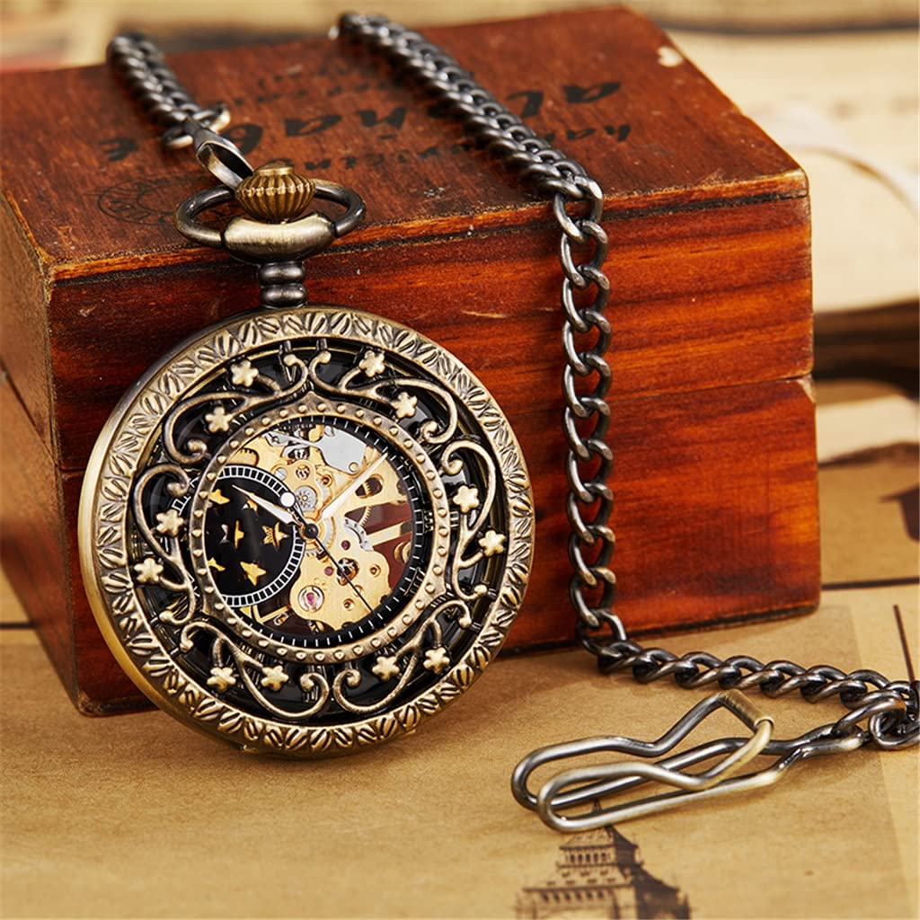 Retro Hollow mechaniczny zegarek kieszonkowy z łańcuszkiem Venus Steampunk Męski i damski ręczny zegarek kieszonkowy (kolor: A, rozmiar: 4,3 cm) (B 4,3 cm)