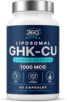360 Nutra Liposomal GHK-Cu Copper Peptide 1000mcg   60 Vegan Capsules. Anti- Ageing Supplement for Hair Growth, Glowing Skin & Collagen Production. High Absorption Formula