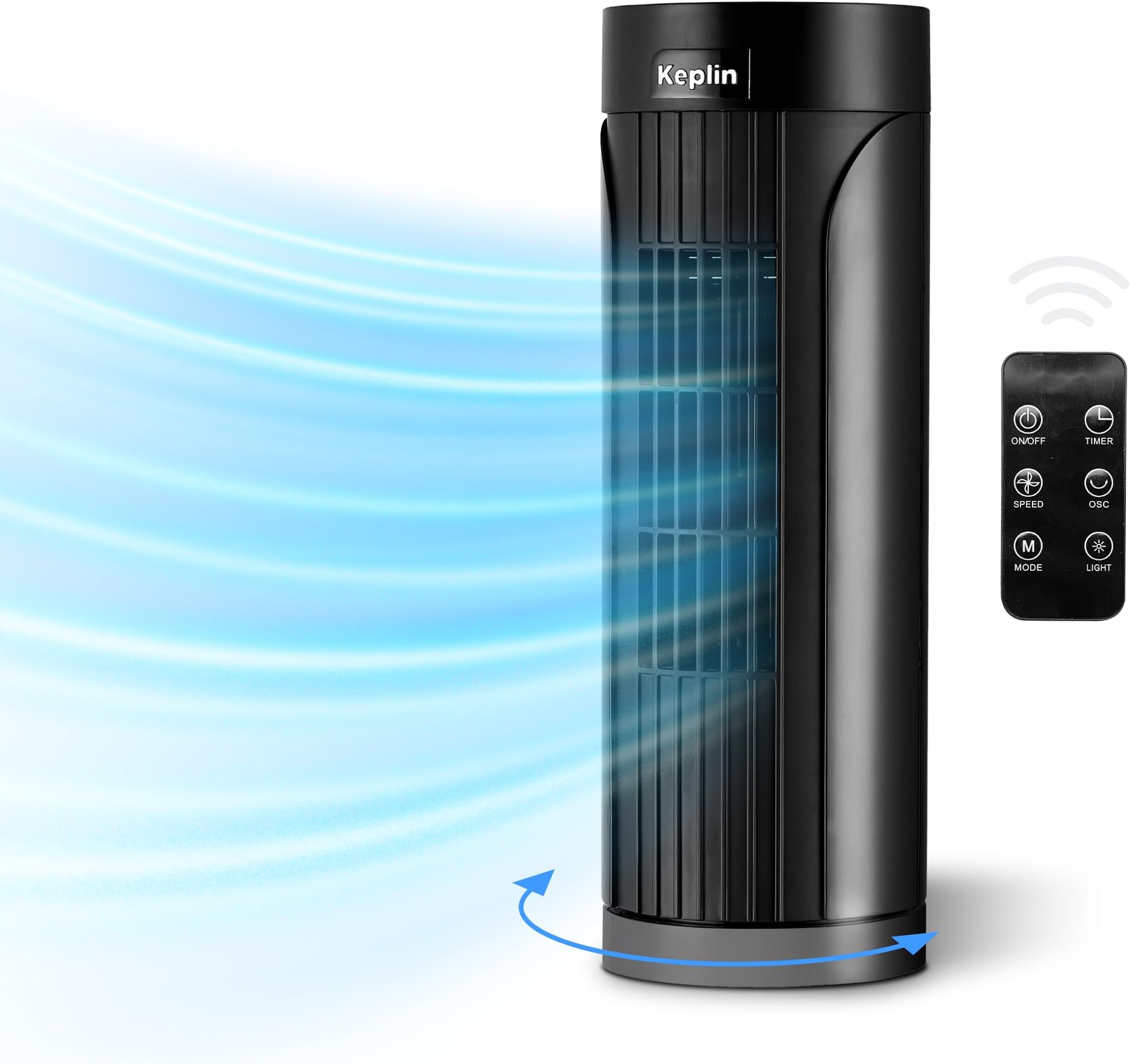 KEPLIN Cooling 13-inch Tower Fan with Remote & Touch Panel | 3 Speed & 3 Mode Setting | Portable & Durable, Oscillating Static Standing Desk Fan for Office, Bedroom, Living Room, Kitchen (Black)