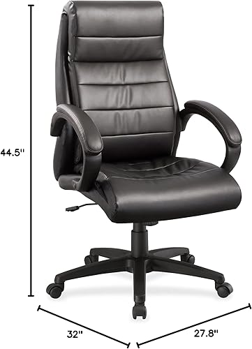 Miniatura 3 de Lorell Silla de cuero negro con respaldo alto de lujo
