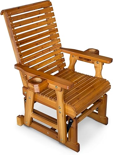 Miniatura 11 de Fortune Candy - Banco de madera para patio con balancín para una persona, con respaldo alto y asiento profundo contorneado, madera de abeto maciza,