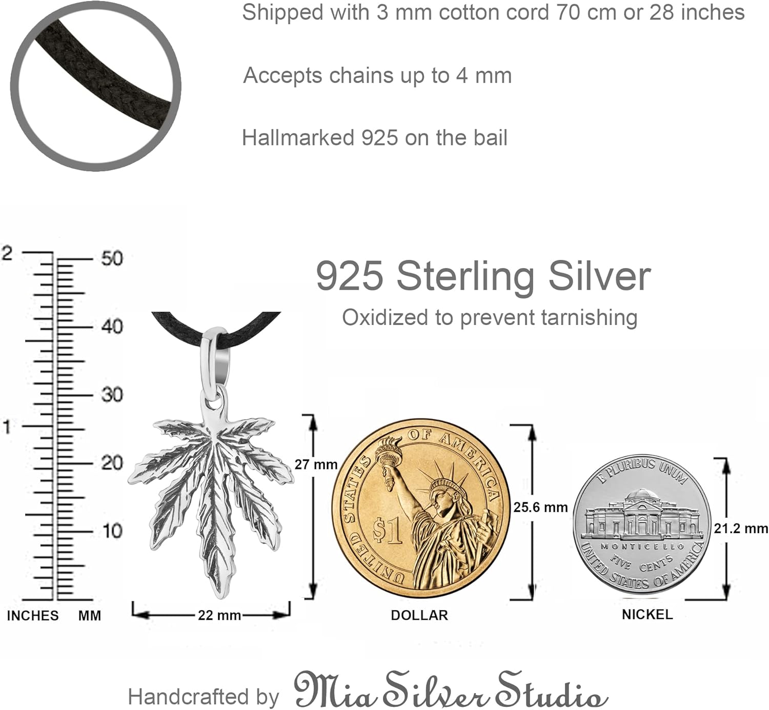 925 Sterling Silver Marijuana Pot Leaf Necklace Weed Cannabis Plant Herb Ganja Pendant Choker Charm Rasta Hippie Hip Hop Jewelry Cute Gifts for Men Women/Handmade