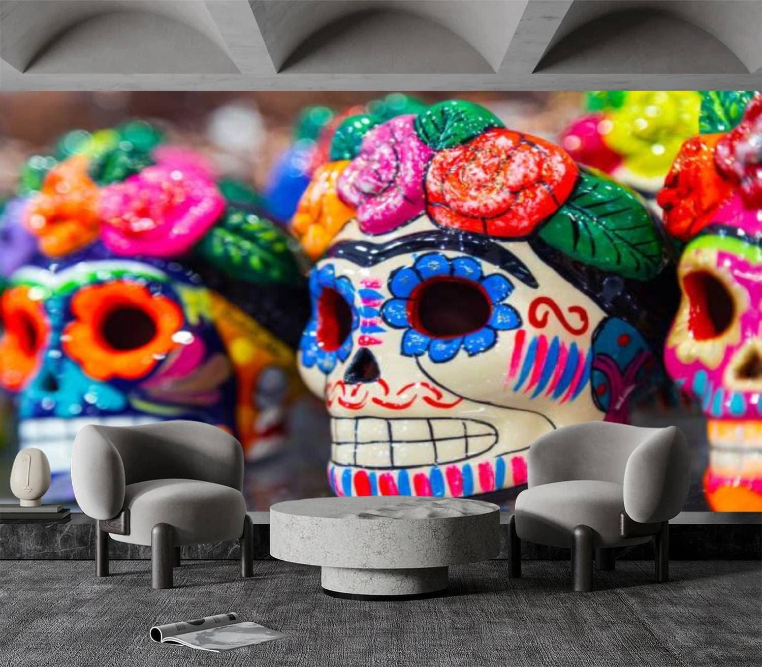 Vintage Traditional mexican ceramics ceramic skull on the street market