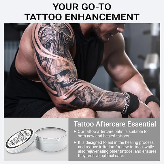 Tattoo Balm & Aftercare Cream: Color Enhancement that Revives Old Tattoos; Hydrates New Tattoos; Made With Natural Ingredients and Petroleum Free. Tattoo Cream for Old and New Tattoos - 3.53OZ