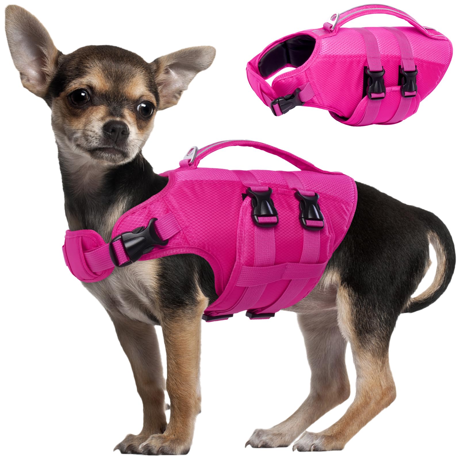 Kuoser Dog Life Jacket, Dog Swimming Vest, Dog Life Jacket Medium, Adjustable Dog Life Jacket Small, Dog Buoyancy Aid, Dog Life Jackets Swimming Pool RoseRed S