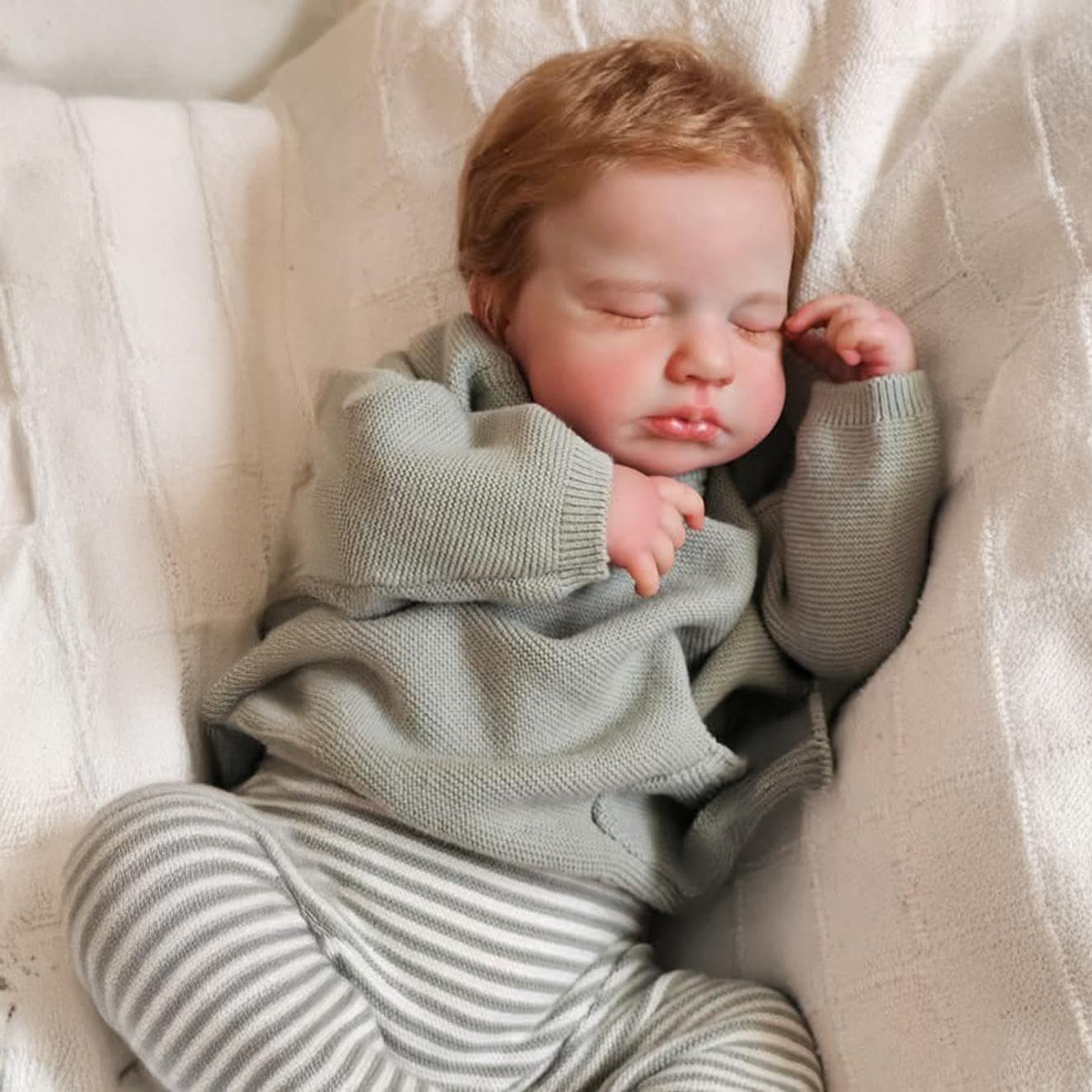 iCradle Lovely Real Look Reborn Baby Dolls 20inch 50cm Soft Vinyl Silicone Full Body Baby Doll Boy Anatomically Correct Eyes Closed Lifelike Realistic Newborn Doll Kids Toy Gift for Ages 3+