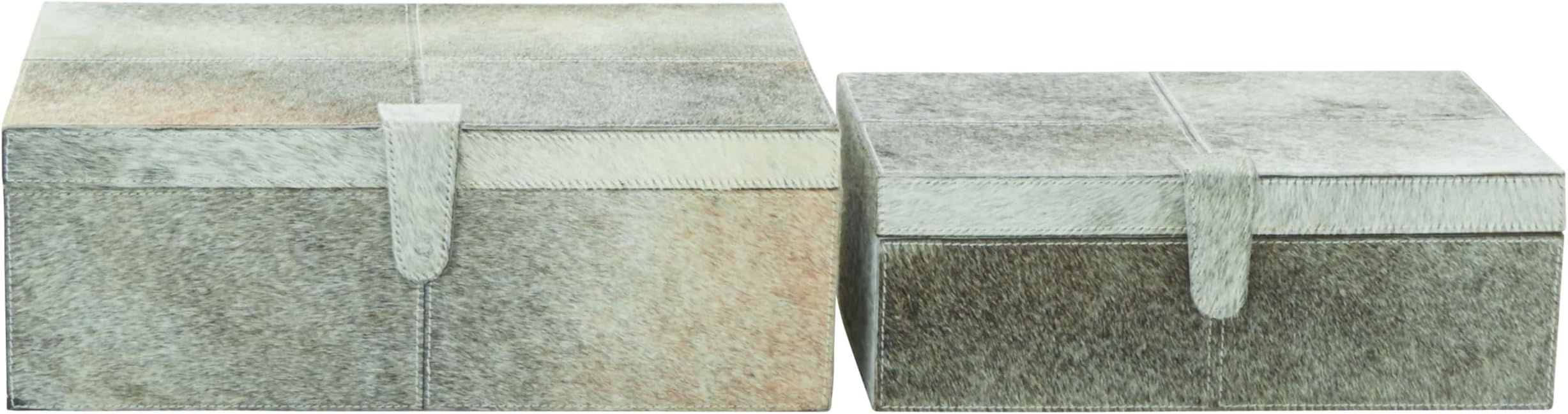 Leather Handmade Box with Hinged Lid, Set of 2 17", 14"W, Gray