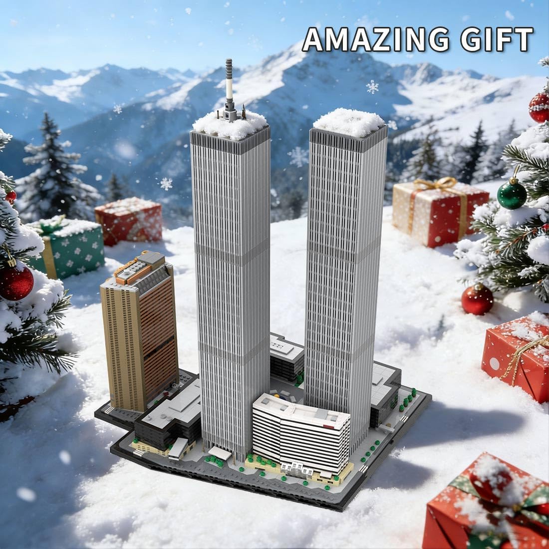 Twin Towers Famous Landmark Model Building Set, 1/800 Scale Collectible Architecture Skylines Building Blocks Model, Christmas Birthday Gifts for Adults Teens (7129 Pieces)