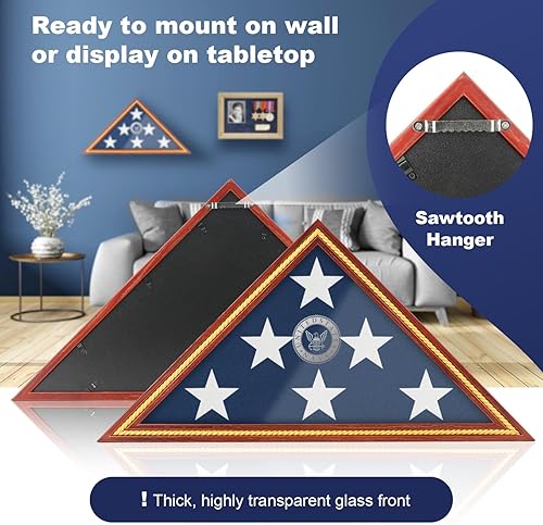 Miniatura 5 de Vitrina de bandera para bandera de entierro, funda de bandera plegada de 9.5 x 5 pies para bandera de entierro, vitrina de madera para bandera con