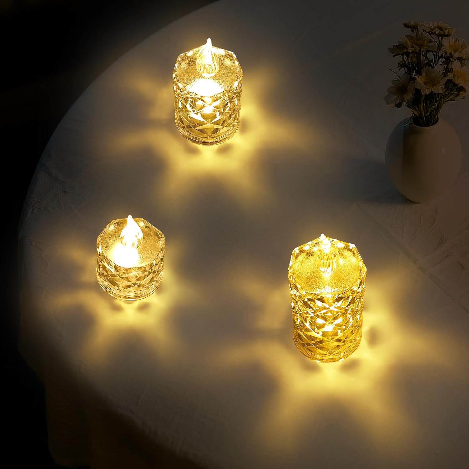 24pcs Flameless Candle Battery Operatted, Led Crystal Candle Lights, 100+Hours Fake Electeic Tealight Candles for Votive Valentines Anniversary Wedding Christmas Table Decorations - Image 7