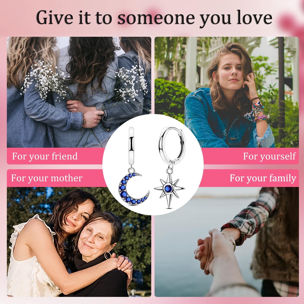 NARMO Dangle Drop Earrings 925 Sterling Silver Dangle Hoop Earrings for Women Moon and Star Earrings Dream catcher Earrings for Women: Star&Moon(L)