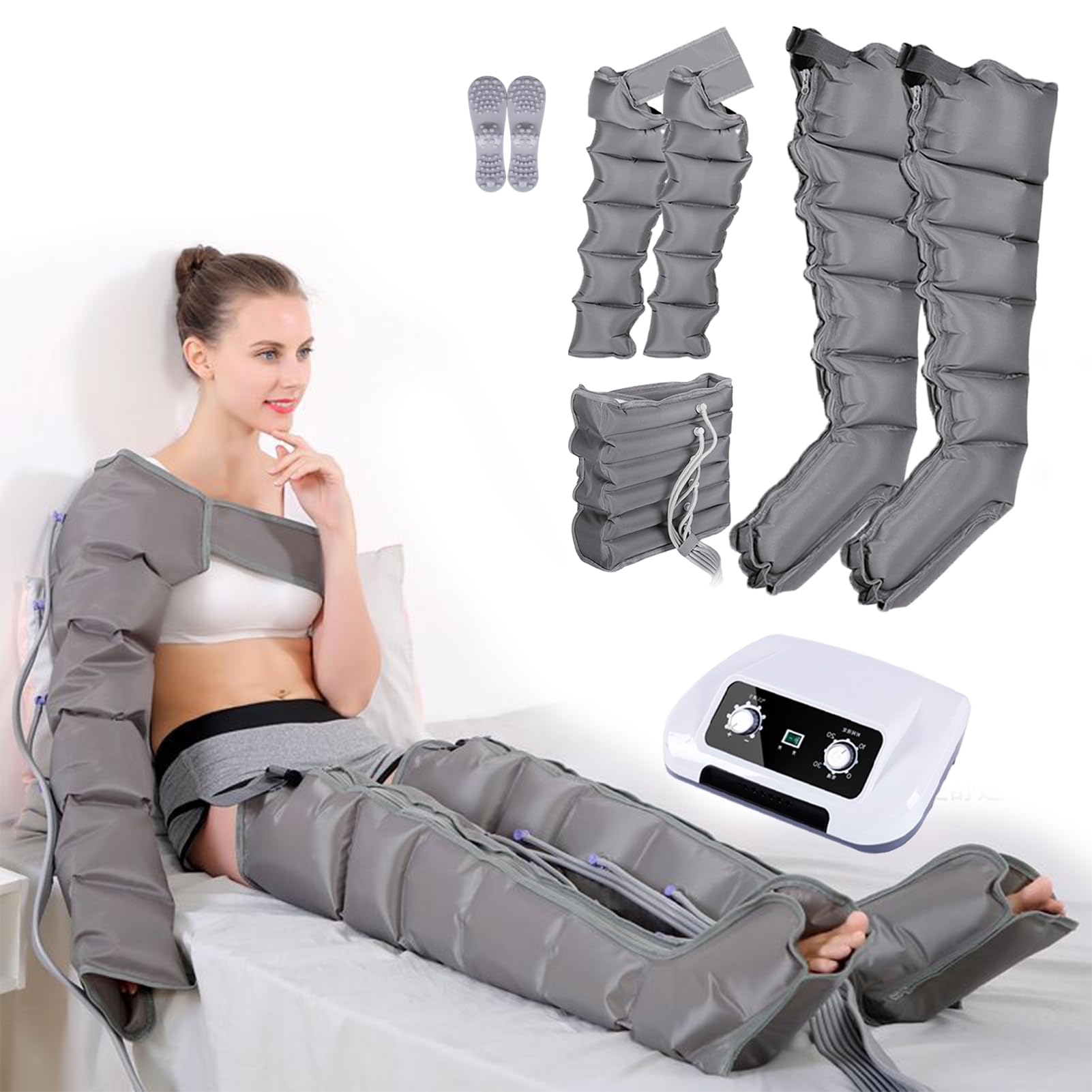 Masażer do nóg do drenażu limfatycznego, buty uciskowe, masażery nóg do bólu i krążenia, obrzęk limfatyczny, łagodzenie bólu (6 wnęk, 2 nogi + talia + 2 ramiona)