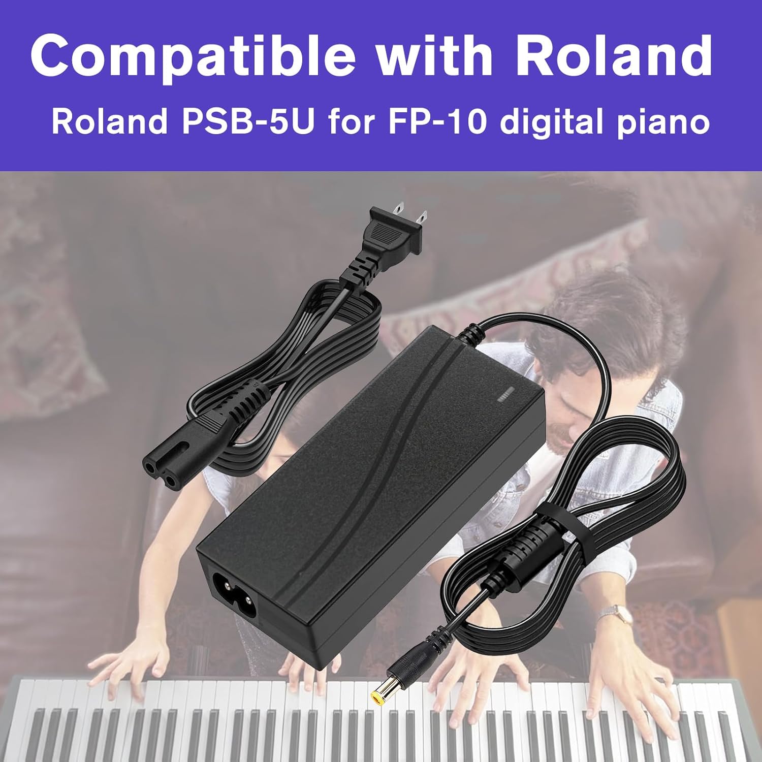 12V DC Adapter Charger Fit for Roland PSB-5U for FP-10 Digital Piano Power Supply Cord Mains PSU, 12V2A Power Supply Cord Battery Charger for Digital Piano Electronic Keyboard Replace Part