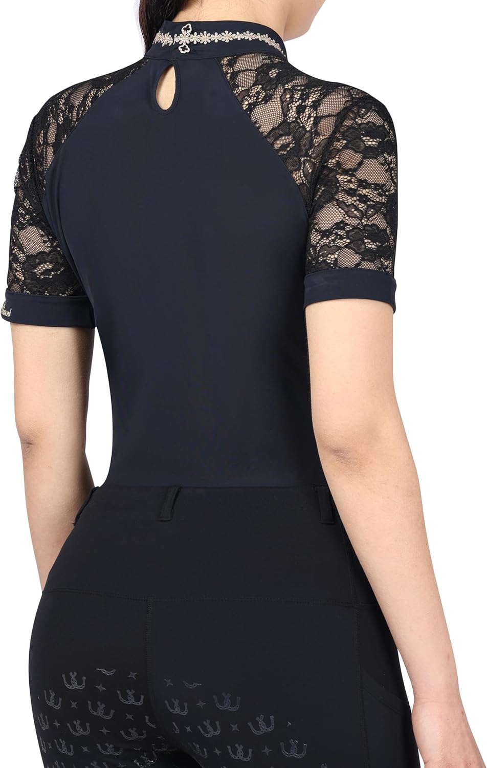 Harrison Howard Women's Slim Fit Show Shirt with Lace Sleeves and Iconic Bit Breathable Comfortable Rider Top