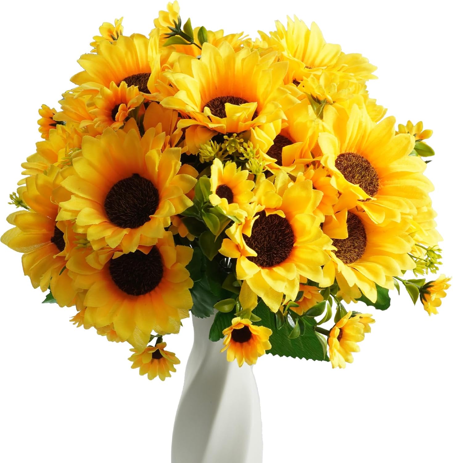 10 Bundles Sunflowers Artificial Flowers,Silk Bulk Sunflower,Fake Flower with 24 Stems for DIY Bouquet,Faux Floral Arrangements for Home Table Centerpieces Room Garden Wedding Party Decor