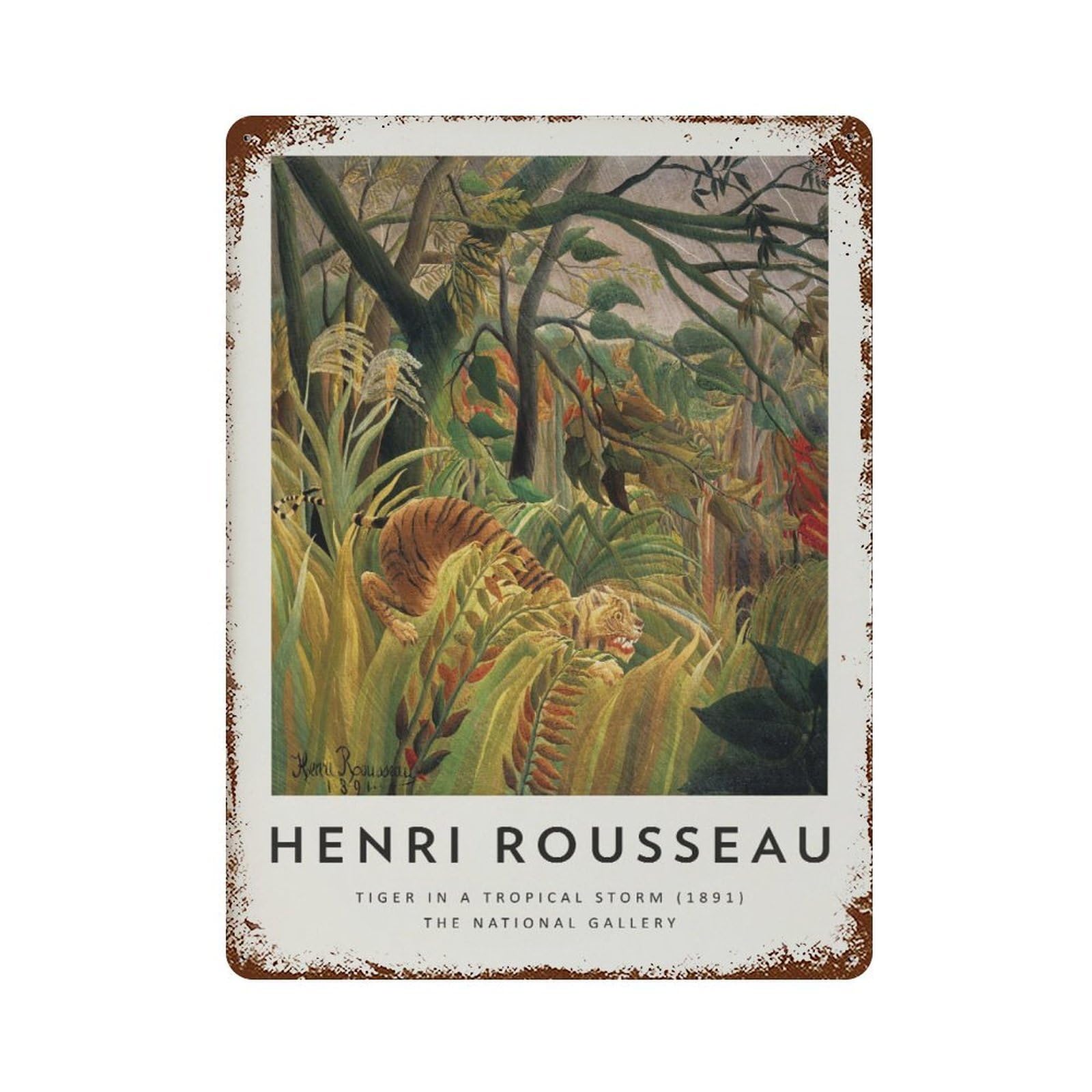 xiaoxiaoshen Henri Rousseau Tiger in A Tropical Storm Vintage Jungle Wall Decor Art Metal Tin Poster Modern Home Decor Art Home Bar Shop Decorations Vintage Sign 40x30cm