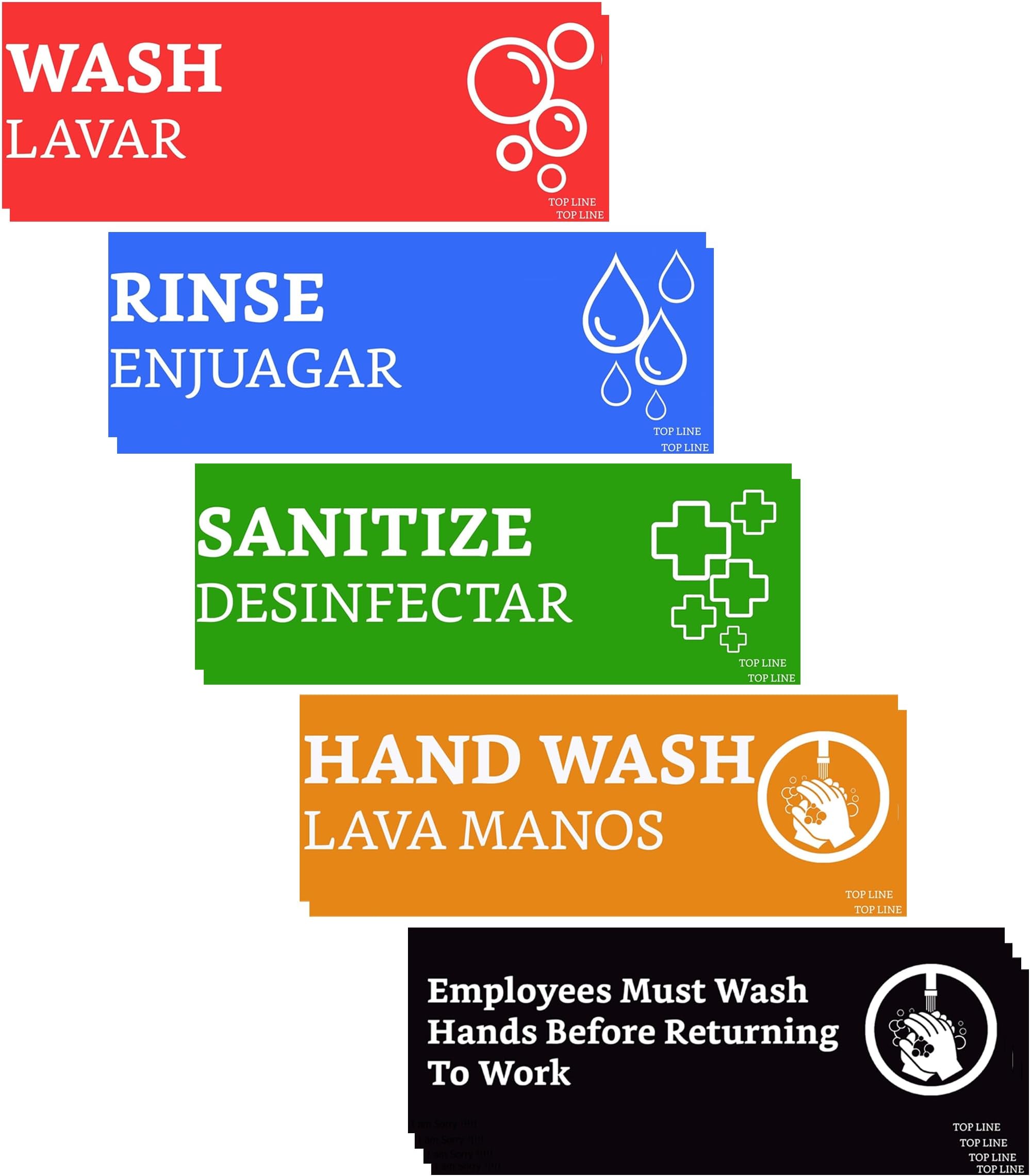 Wash Rinse Sanitize Sink Labels With Wash Hands Sign (12 Labels - 2 Sets, 7.3x2.5 in) - Ideal for Restaurants, Food Trucks, 3 Compartment Sink, Commercial Kitchens