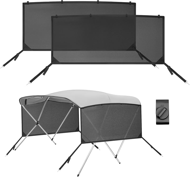Detachable Clip in Bimini Top Mesh Sidewalls, Boat Sun Shade Universal Fit for 3 Bow Bimini Tops, with Straps Clips (Bimini Tops Not Included)