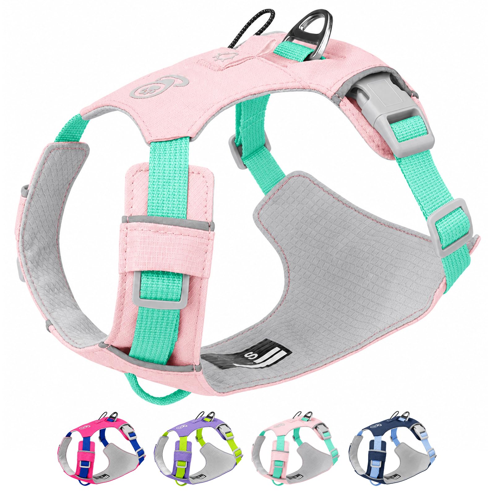 No Pull Dog Harness, Adjustable Soft Padded Pet Vest, Breathable Reflective No-Choke Escape Proof Dog Harness for Small Medium Large Dogs Walking Outdoor Training (Pink, L)