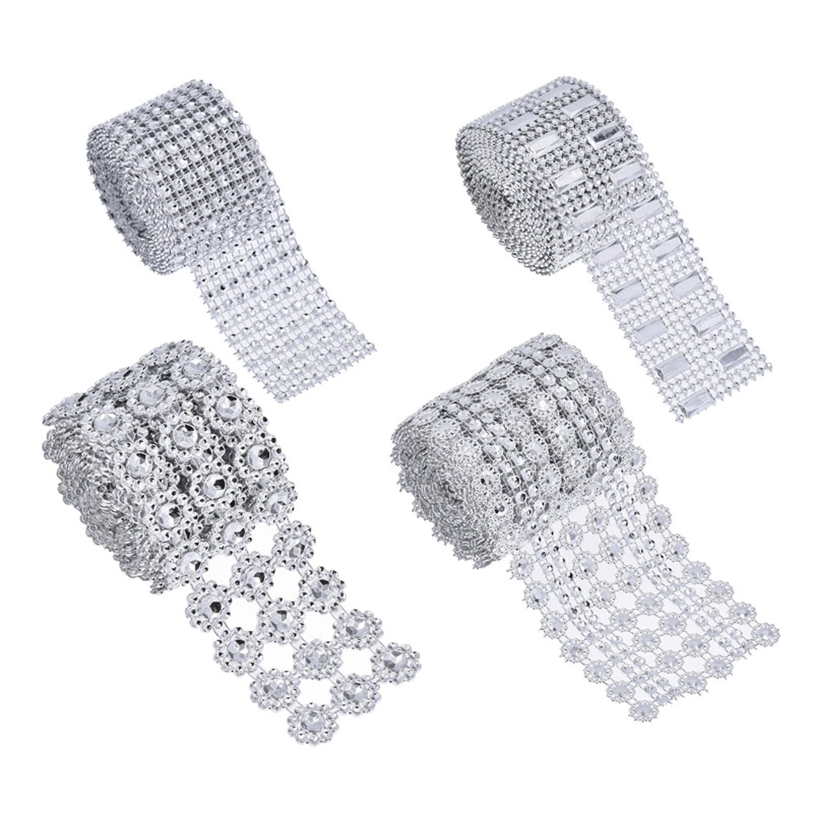 Jazuaiao 4 Rolls 8 Yards Long Rhinestones Ribbon for Wedding Birthday Party Decorations Art Craft Embellishments Sparkling Ribbon