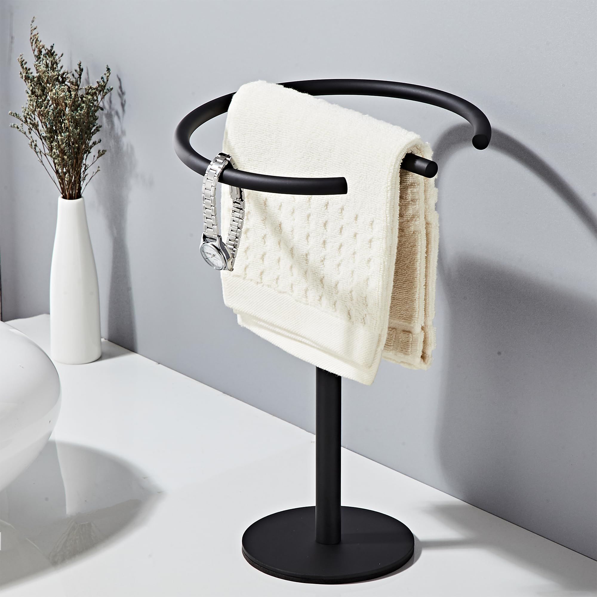 Handtuchhalter, freistehend, SUS304-Edelstahl, Turmstange für Badezimmer, Küche, Waschtisch, Arbeitsplatte, Mattschwarz