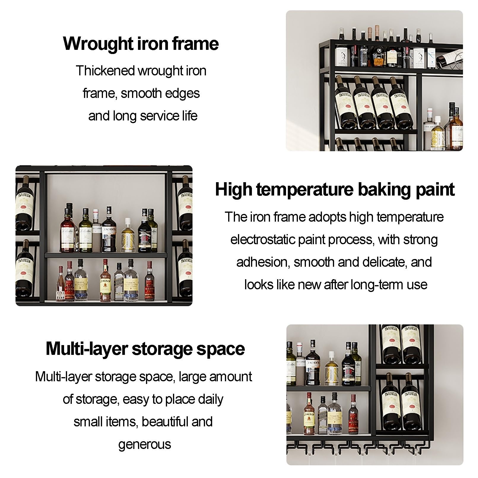 Estante de pared LED flotante para botellas de licor con soporte de vidrio, perfecto para bar, bodega de vino y decoración de cocina (negro, 140 x 25 x 70 cm)