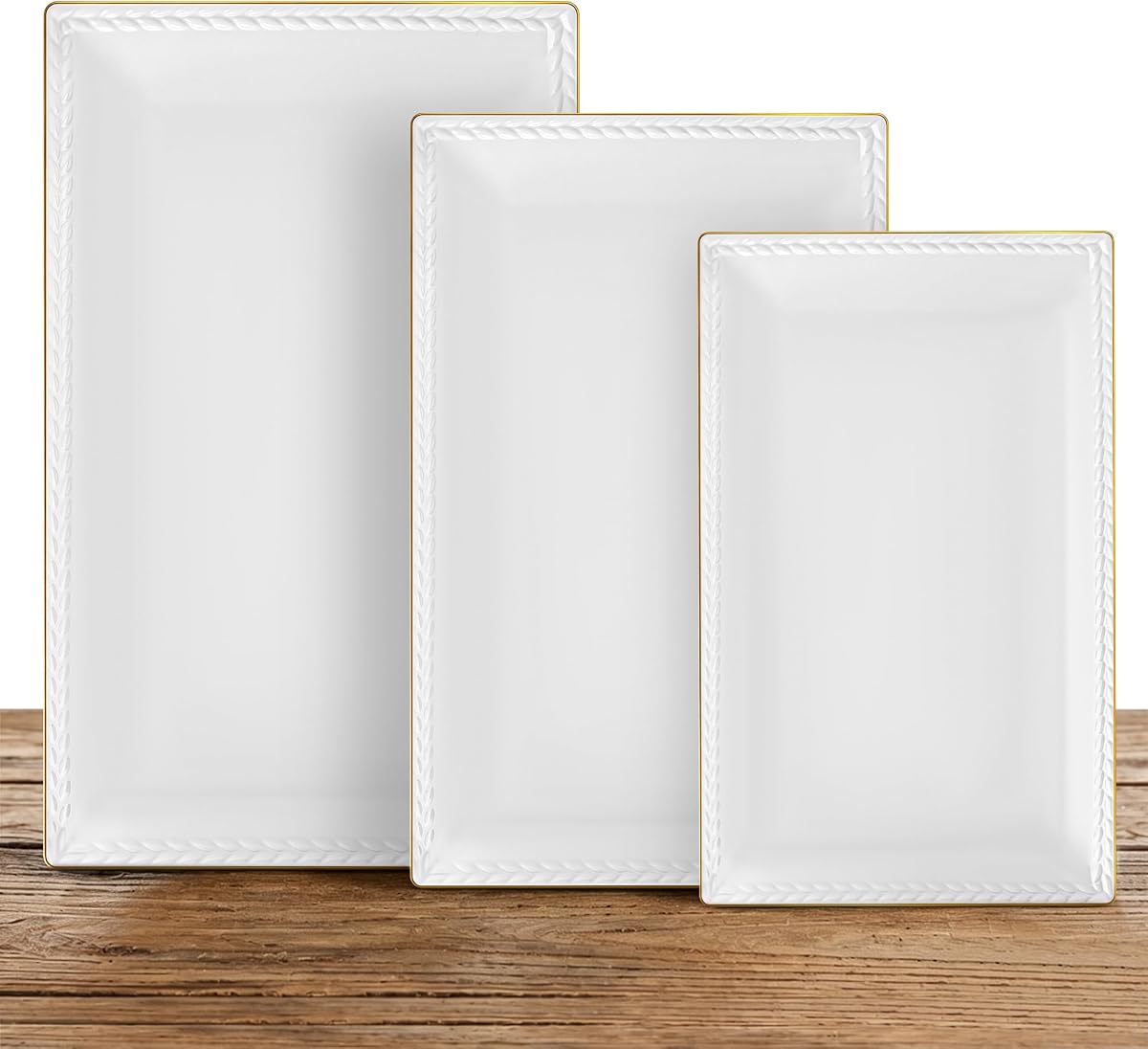 Kassel Ceramic Serving Platter Set | 14”/12”/10” Rectangular Serving Trays for Entertaining at Parties and Weddings | Oven Safe Large Serving Trays for Tacos, Steak, and Cake
