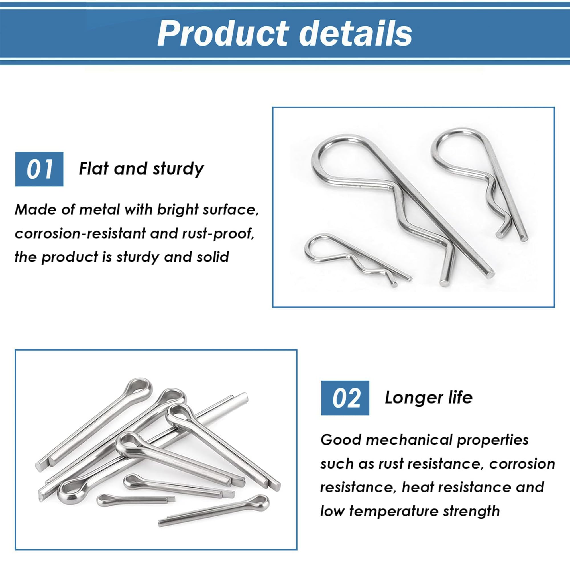 Sandphyrre Cotter Pins Assortment Kit, 304 Stainless Steel 12 Sizes R Clips and Split Pins, Spring clips for Hitch Pin Lock Systems - Image 4
