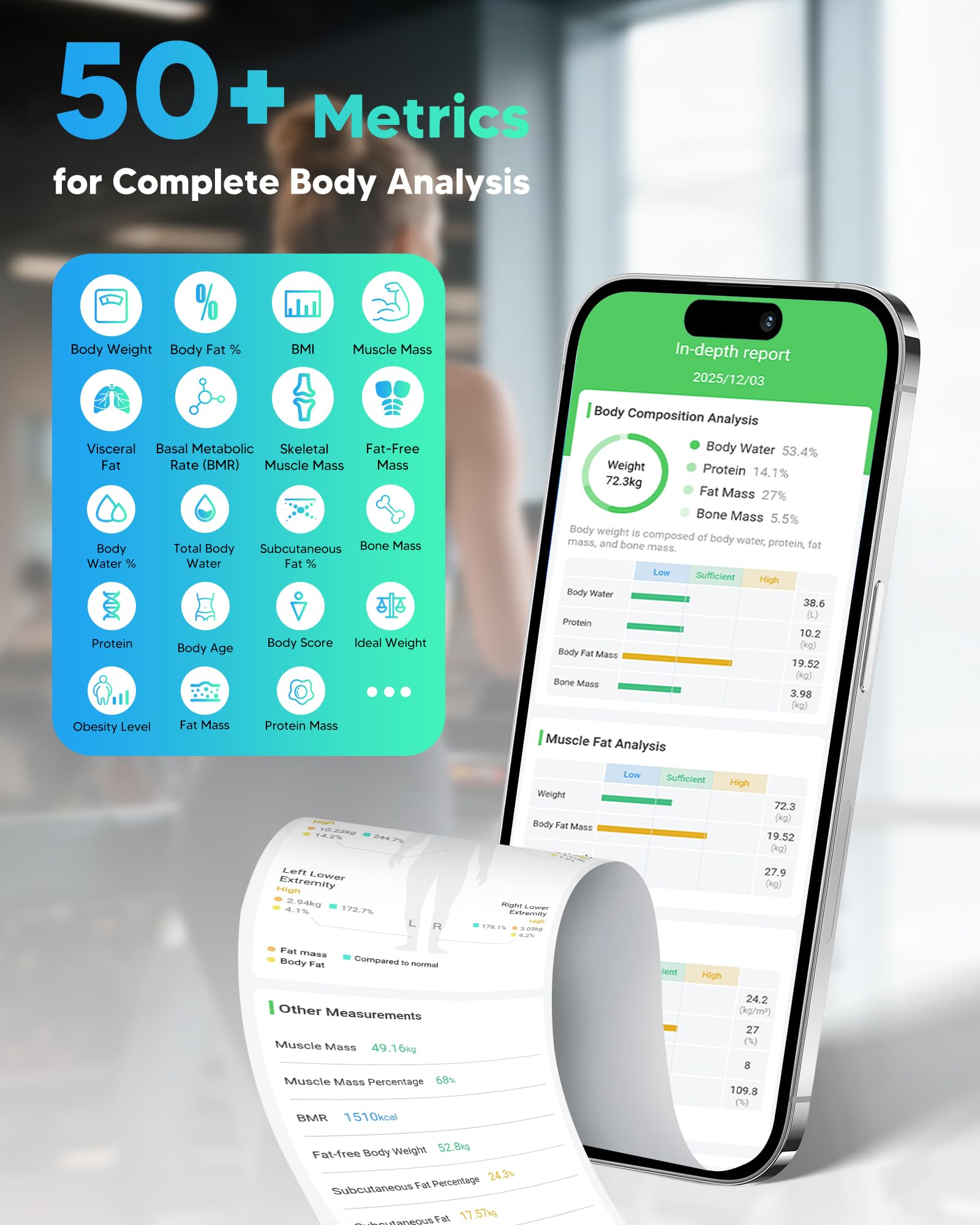 arboleaf Báscula Inteligente Bioimpedancia de 8 Electrodos, Bascula Grasa Corporal y Muscular con Bluetooth & APP, Balanza peso Corporal con Pantalla Grande, 50 Métricas, Alta Precisión, Hasta 180 KG