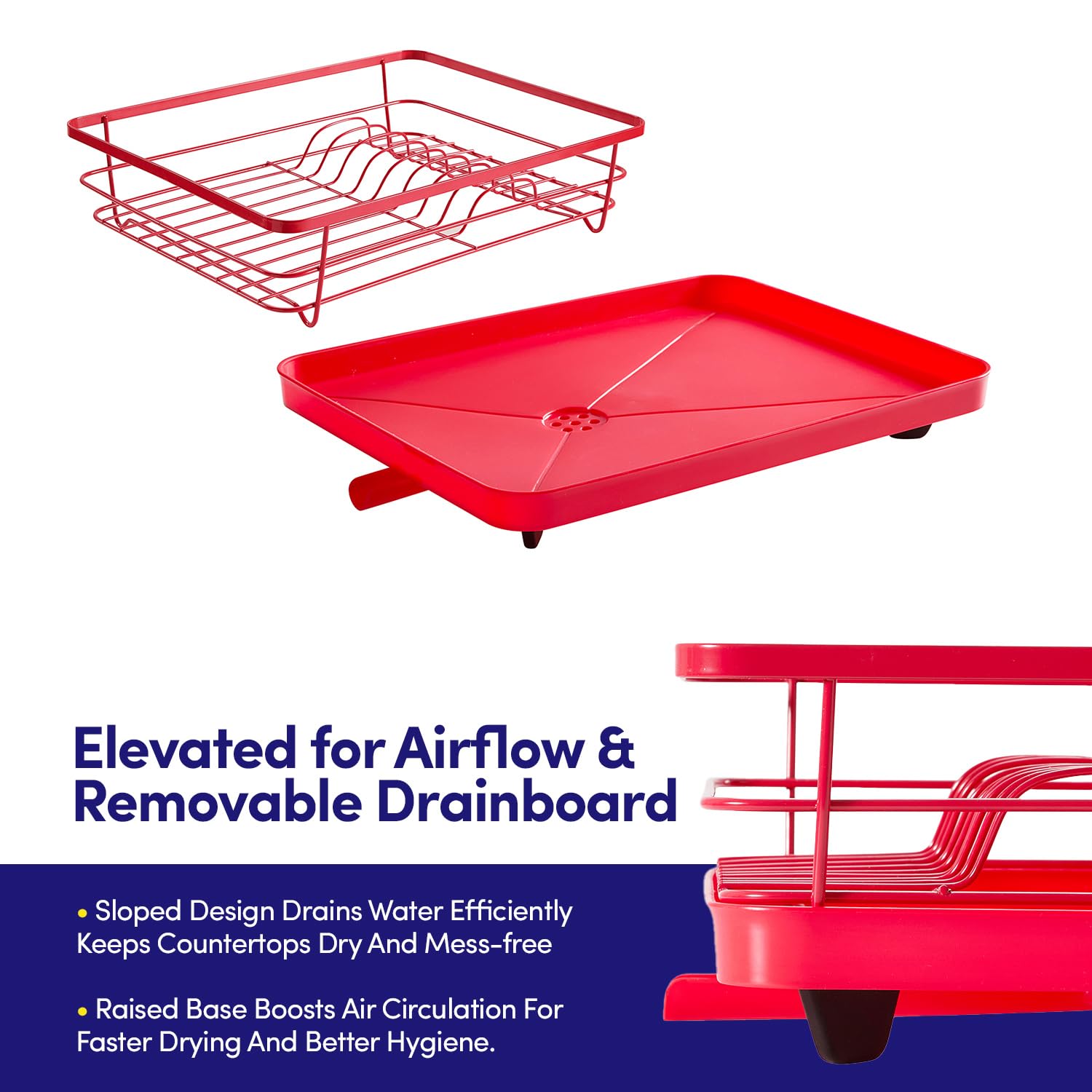 Sweet Home Collection avec Porte-ustensiles Amovible et Bec pivotant pour comptoir – Égouttoir à Vaisselle pour Assiettes, Tasses et Organisation, Plastique métallique, Rouge, 39,4 x 30,5 x 12,7 cm