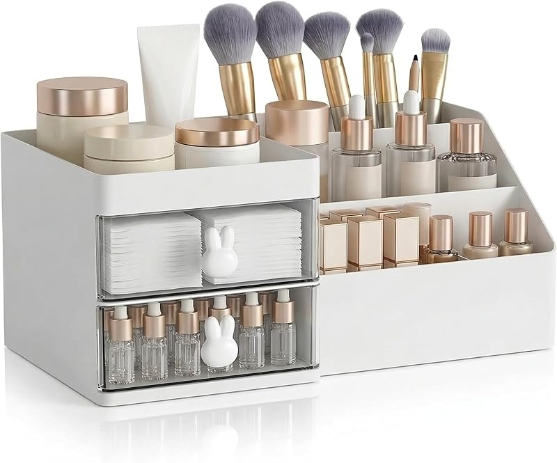 Organizador de maquiagem com 2 gavetas Zlxtxpor, branco