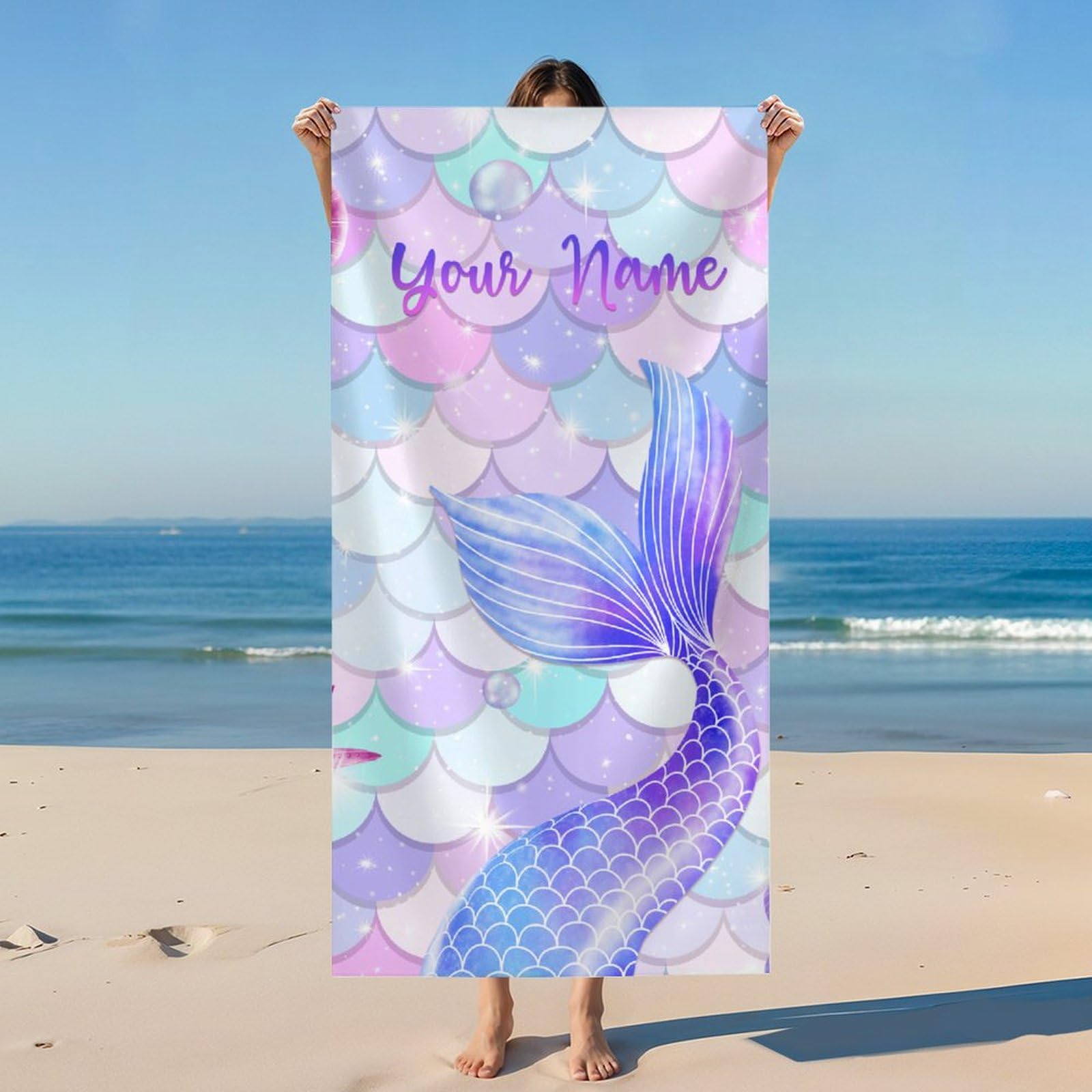 Wedinosaurnes Girls Bath Towel, Custom Mermaid Themed Beach Towel, 30x60 Inch Soft Sand Free Microfiber Bathroom Towels for Pool Swim Vacation, Gift