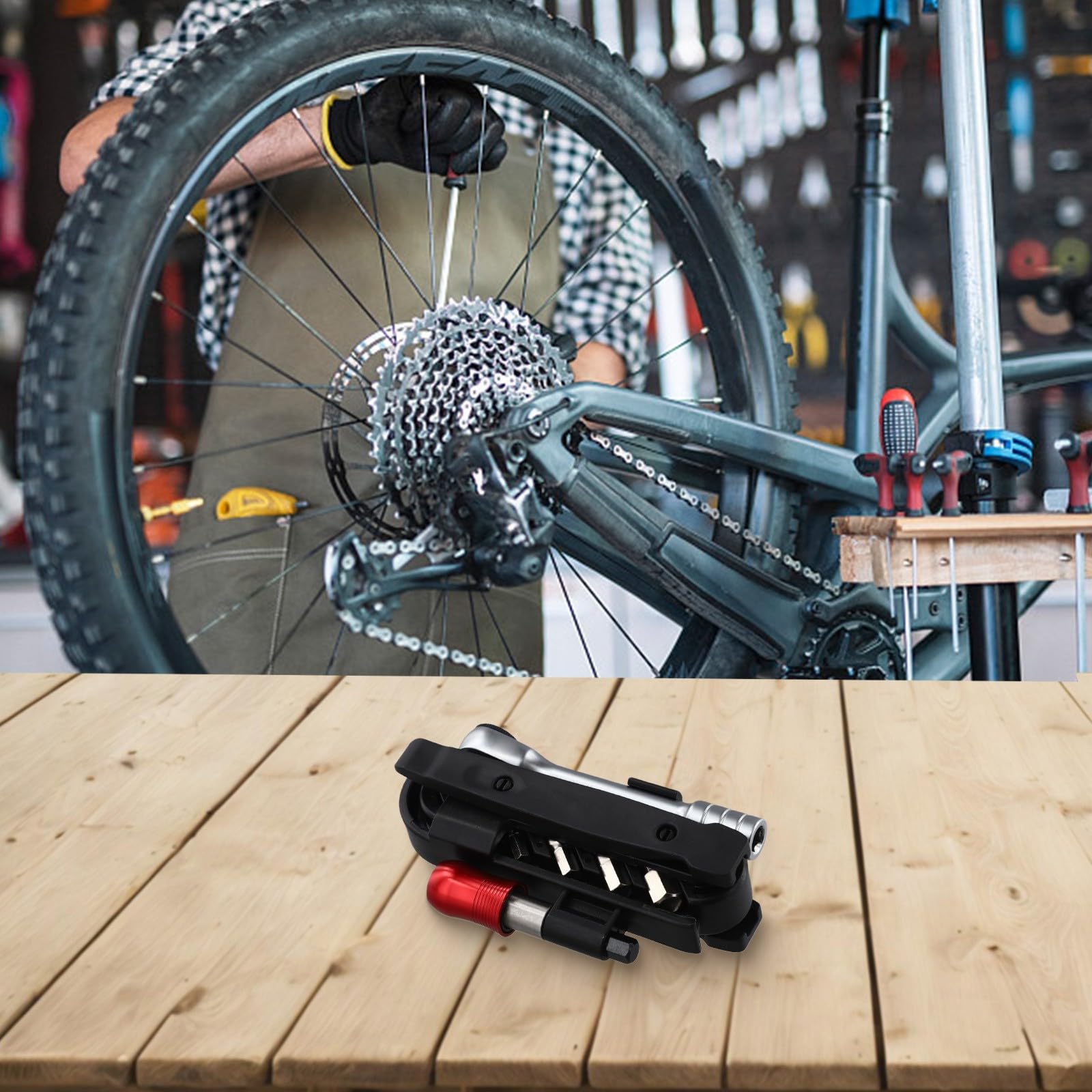 Mountain Bike Ratchet Wrench Combination Tool Set,Repair Tools With Magnetic Quick Connector Bidirectional Ratchet Tire Bar For Cycling Maintenance