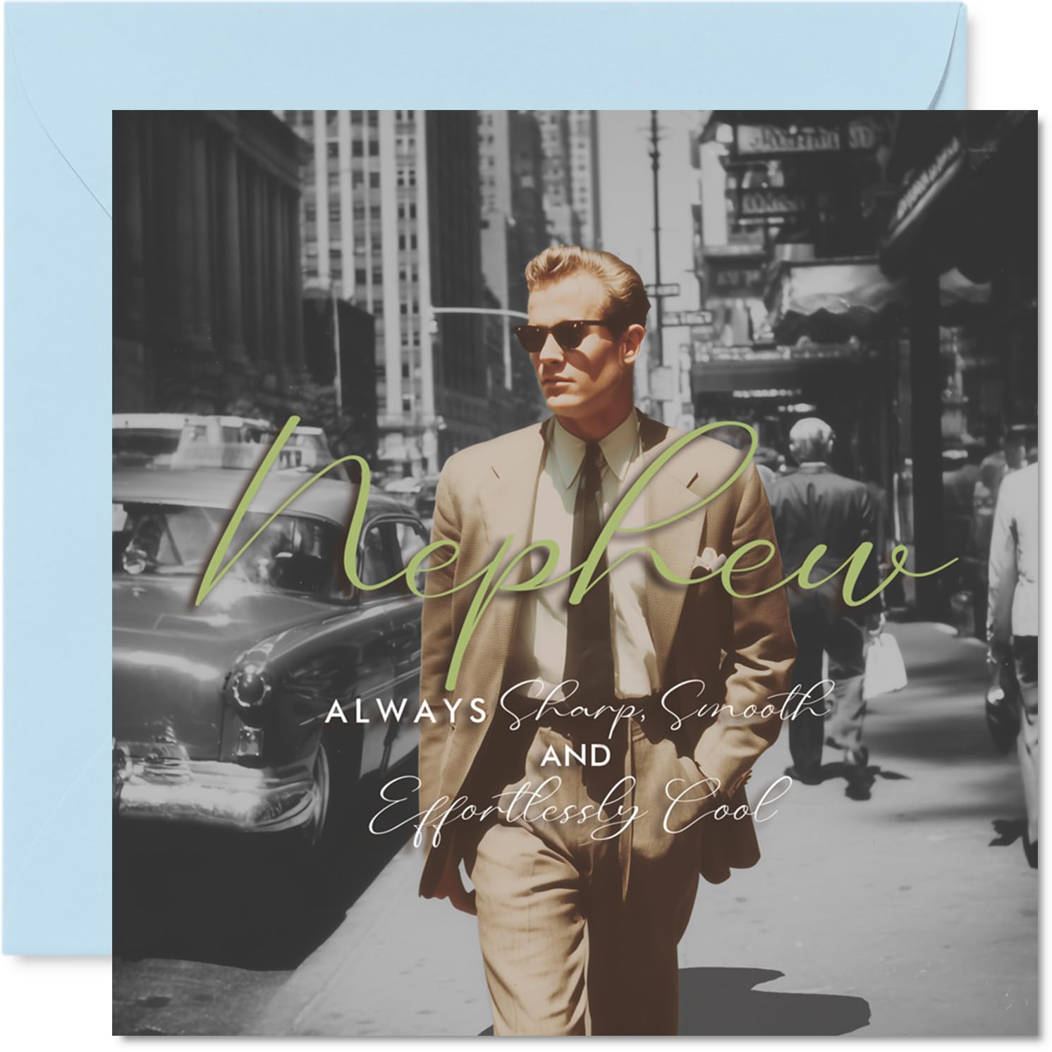 Playful Birthday Card for Nephew - Effortlessly Cool Wishes - Vintage Photo of a Sharp-dressed Gent - for the Nephew Who Does Style His Own Way - 145mm Square, Envelope Included