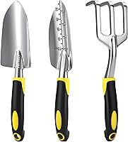 FURNEST 3-Pack Aluminum Garden Tool Set: Heavy-Duty Hand Shovel, Transplant Trowel & Rake for Digging, Weeding, Planting