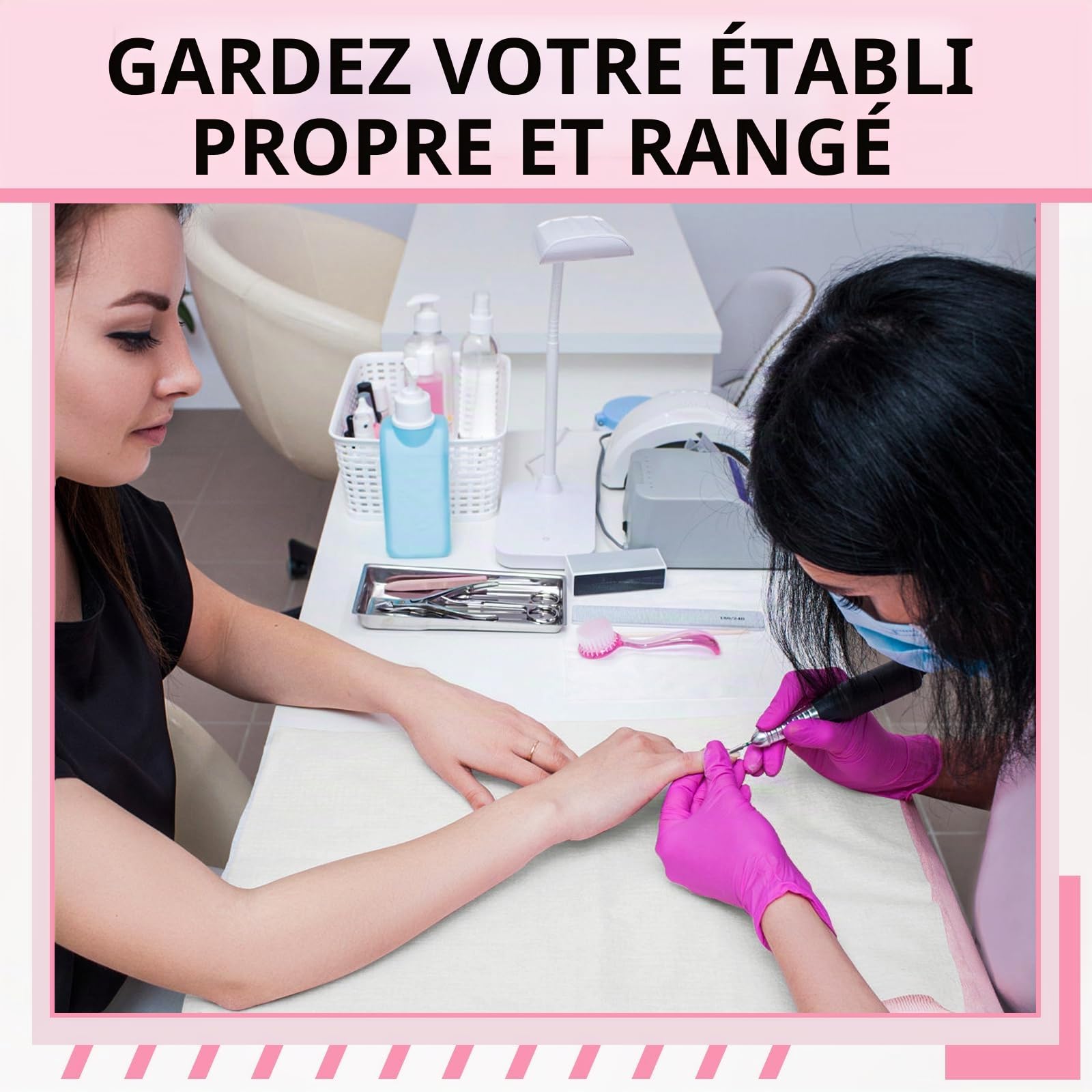 Lot de 50 bavoirs jetables en papier à ongles imperméable à 3 couches, blanc