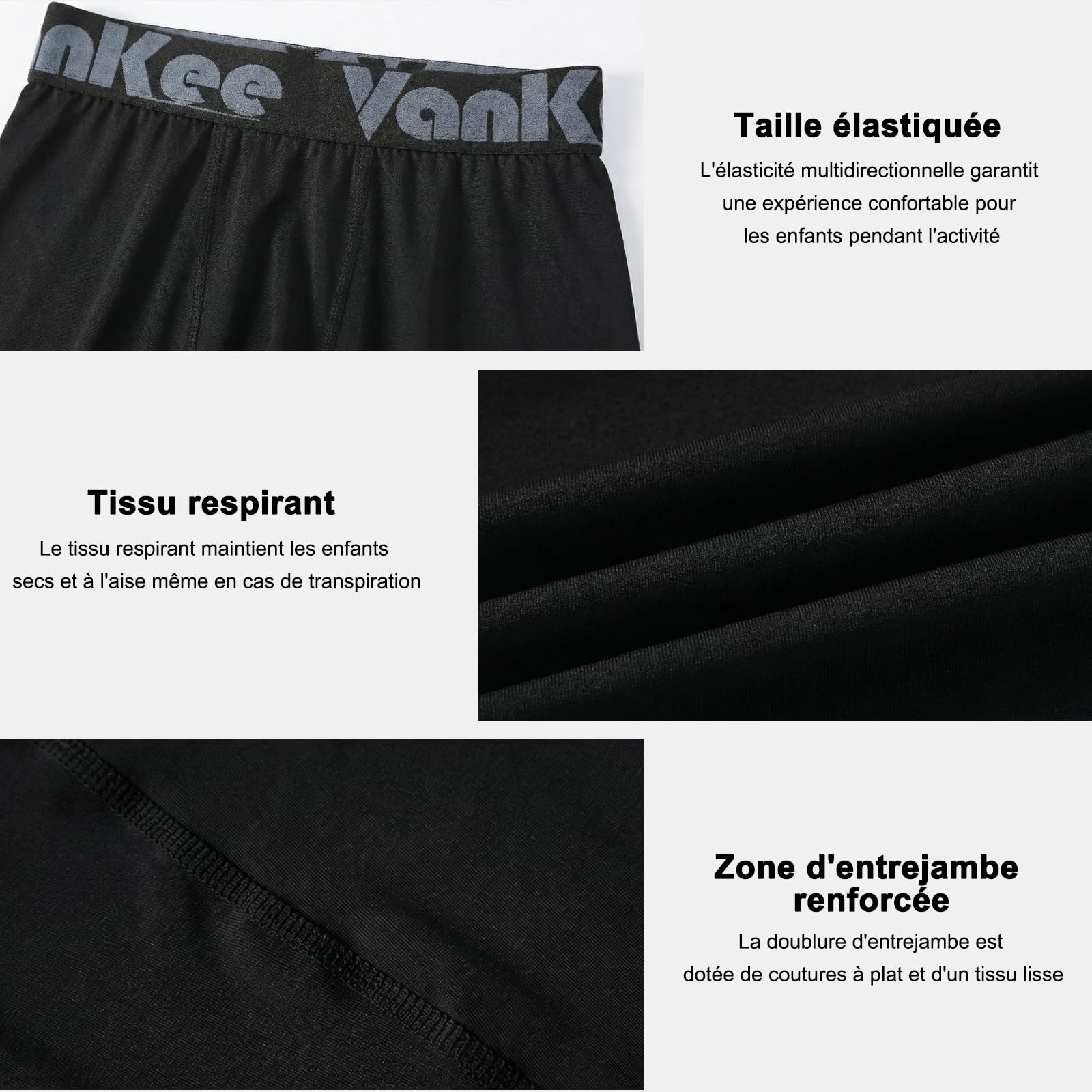 Pantalon de Compression Garçons Séchage Rapide Respirant Collants Leggings Enfants Base Layer Running Léger Élasticité Tights Sports sous-Vêtements Football Basket-Ball