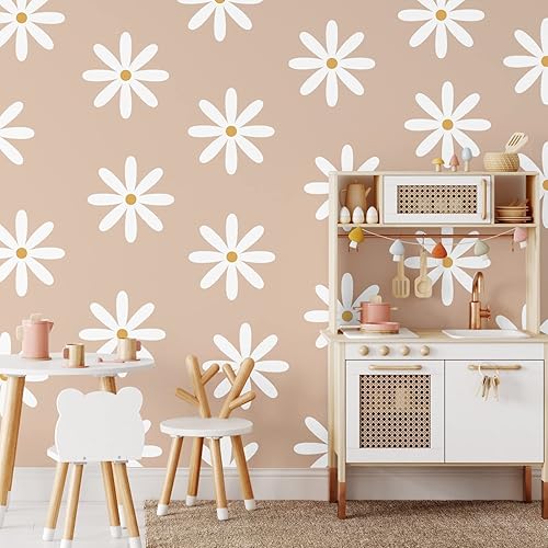 Miniatura 5 de 12 hojas de calcomanías de pared de margaritas blancas, calcomanías de pared de margaritas grandes, calcomanías florales para niños y niñas,